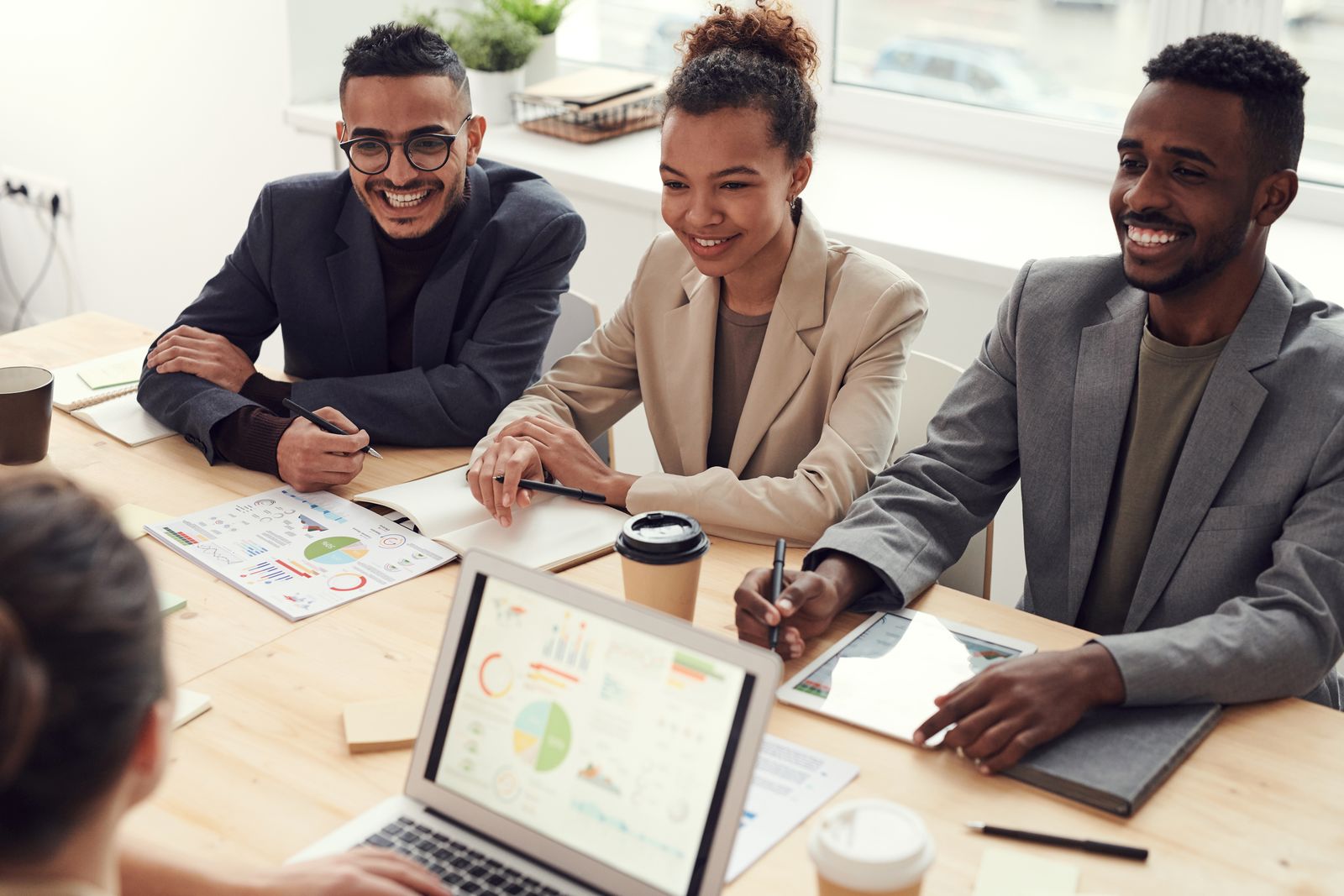 Creative business team in an office discussion.